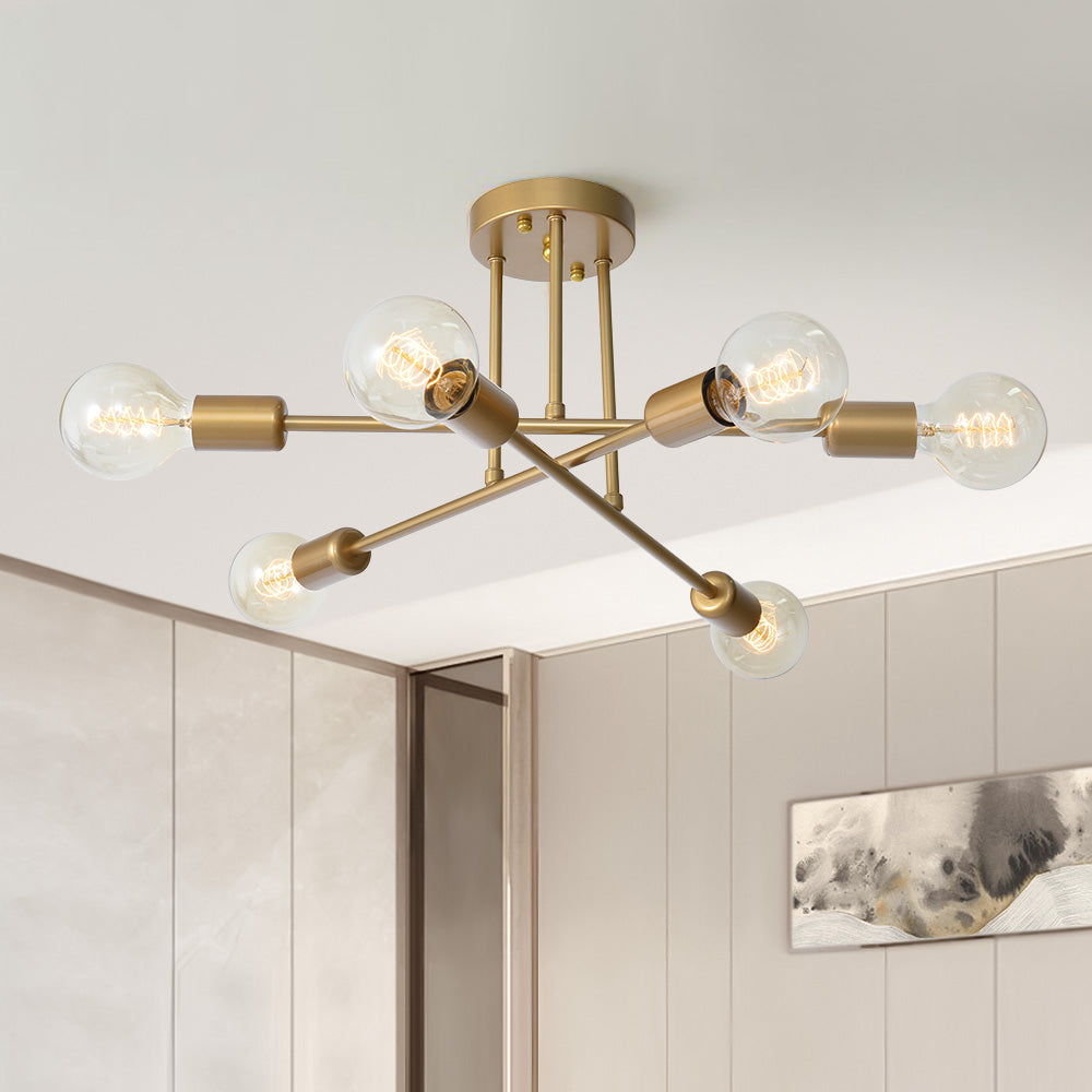 Plafondlamp Messing Semi-Flush 6-Lichts Sputnik Design Goud Modern Verlichtingsarmatuur E26 E27 Fitting | Sulvida