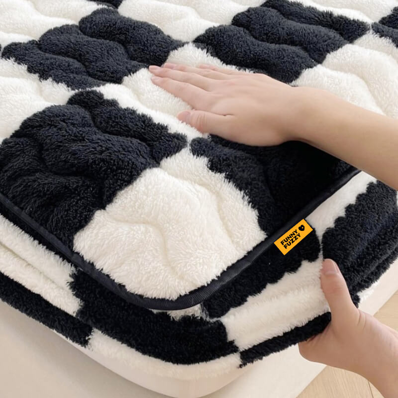 Fluwelen Hoeslaken Geruite Print Zacht Matrashoeslaken Duurzaam Huisdieren Elastiek 90-200cm Bedhoes | Sulvida