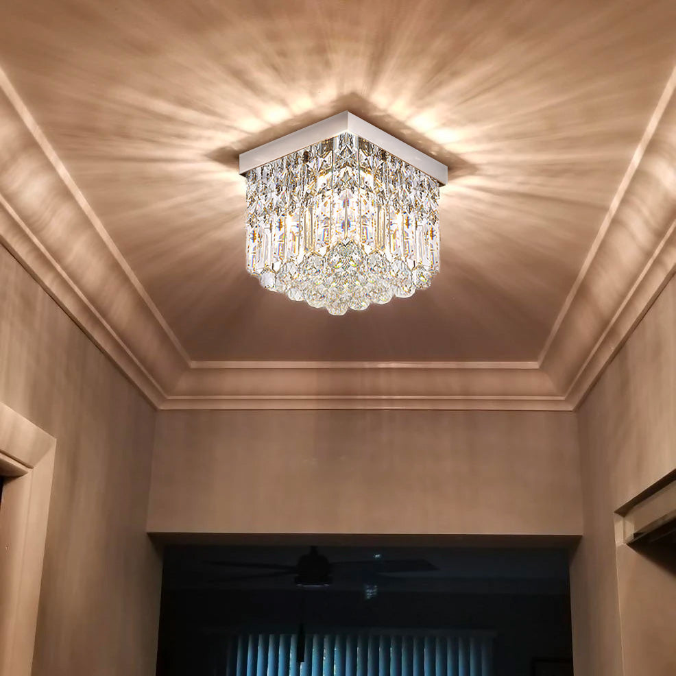 Vierkante kristallen plafondlamp chroom staal G9 voor gang slaapkamer keuken modern design compact luxe | Sulvida