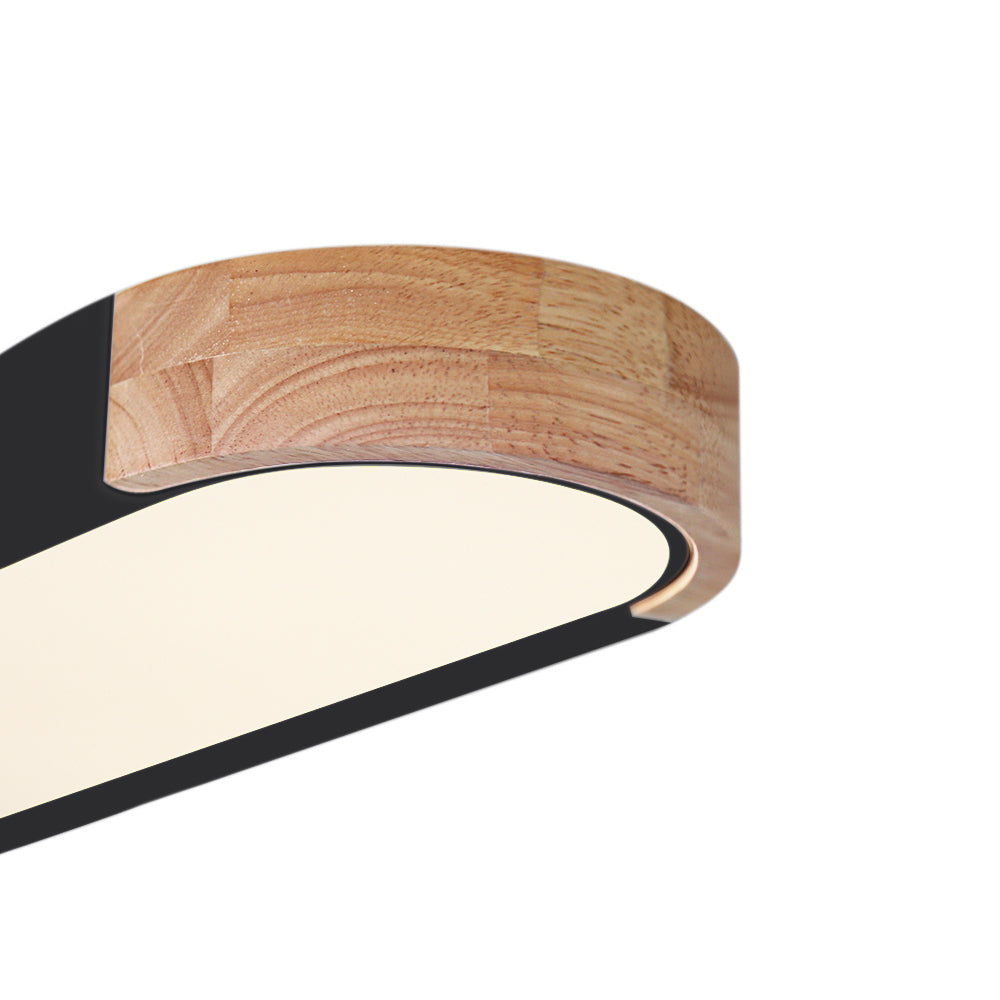 Ovale plafondlamp LED dimbaar 95cm mat zwart wit grijs hout minimalistisch modern design woonkamer slaapkamer | Sulvida