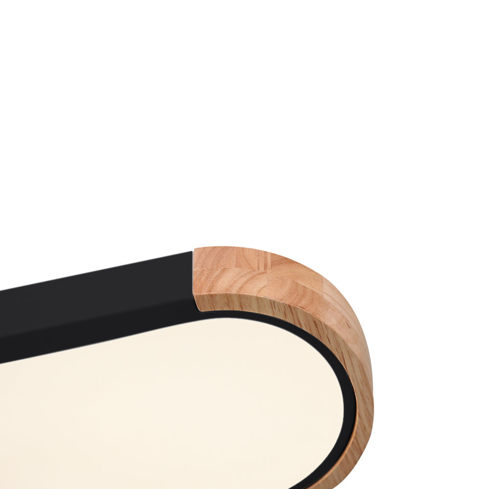 Ovale plafondlamp LED dimbaar 95cm mat zwart wit grijs hout minimalistisch modern design woonkamer slaapkamer | Sulvida