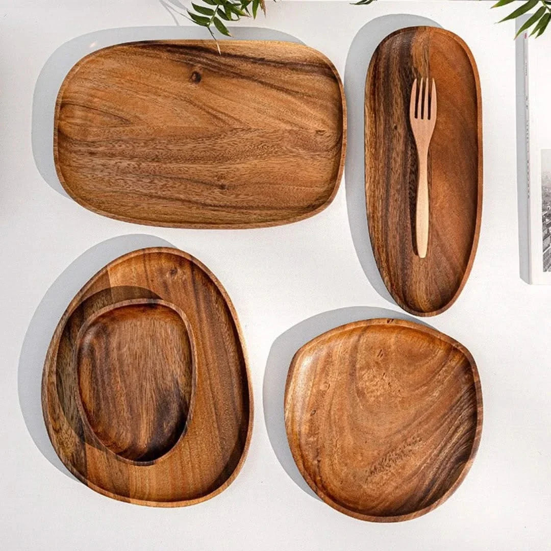 Ovale Servierplatte aus Akazienholz mit organischem Design zum Servieren von Frühstück, Häppchen und Brunch, ländlich-modern | Sulvida