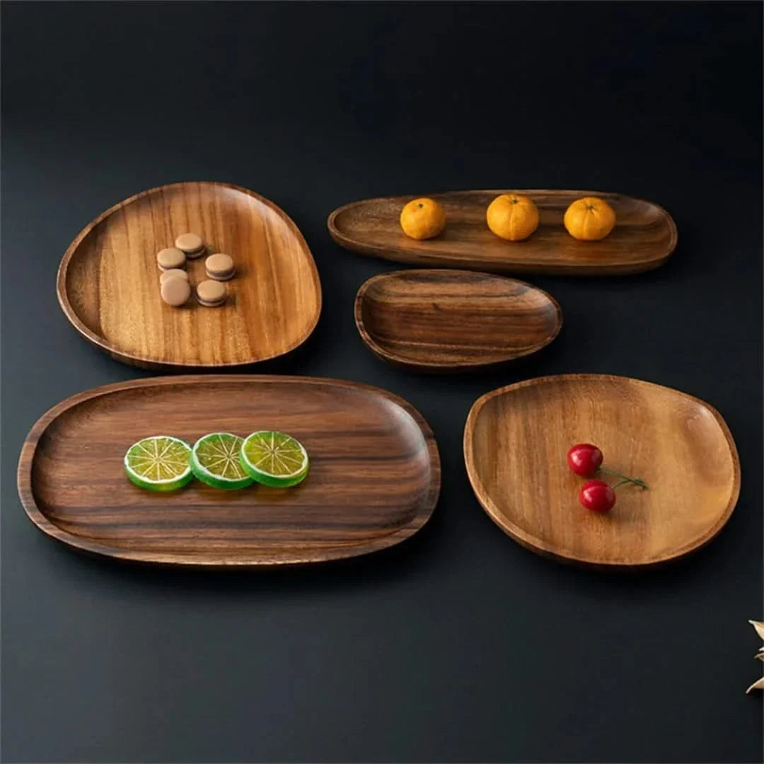 Ovale Servierplatte aus Akazienholz mit organischem Design zum Servieren von Frühstück, Häppchen und Brunch, ländlich-modern | Sulvida