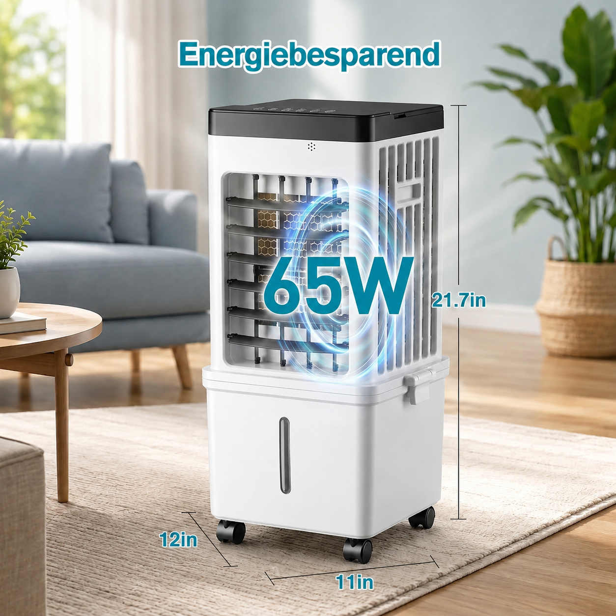 Mobiele Aircooler met 15L Watertank en Koelelementen – Verplaatsbare Luchtkoeler met 3 Snelheden en Watercooling voor Slaapkamer Woonkamer Kantoor Zomerse Verkoeling Zwenkfunctie | Sulvida