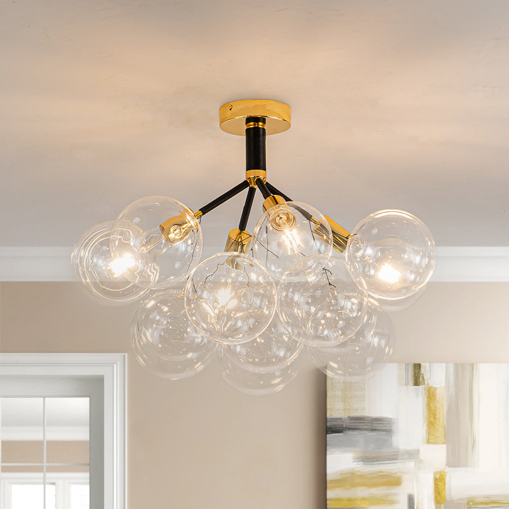 Glazen Bubble Kroonluchter Semi-Plafond Montage Moderne Verlichting Zwart Wit Goud Transparant Bol Sfeer | Sulvida