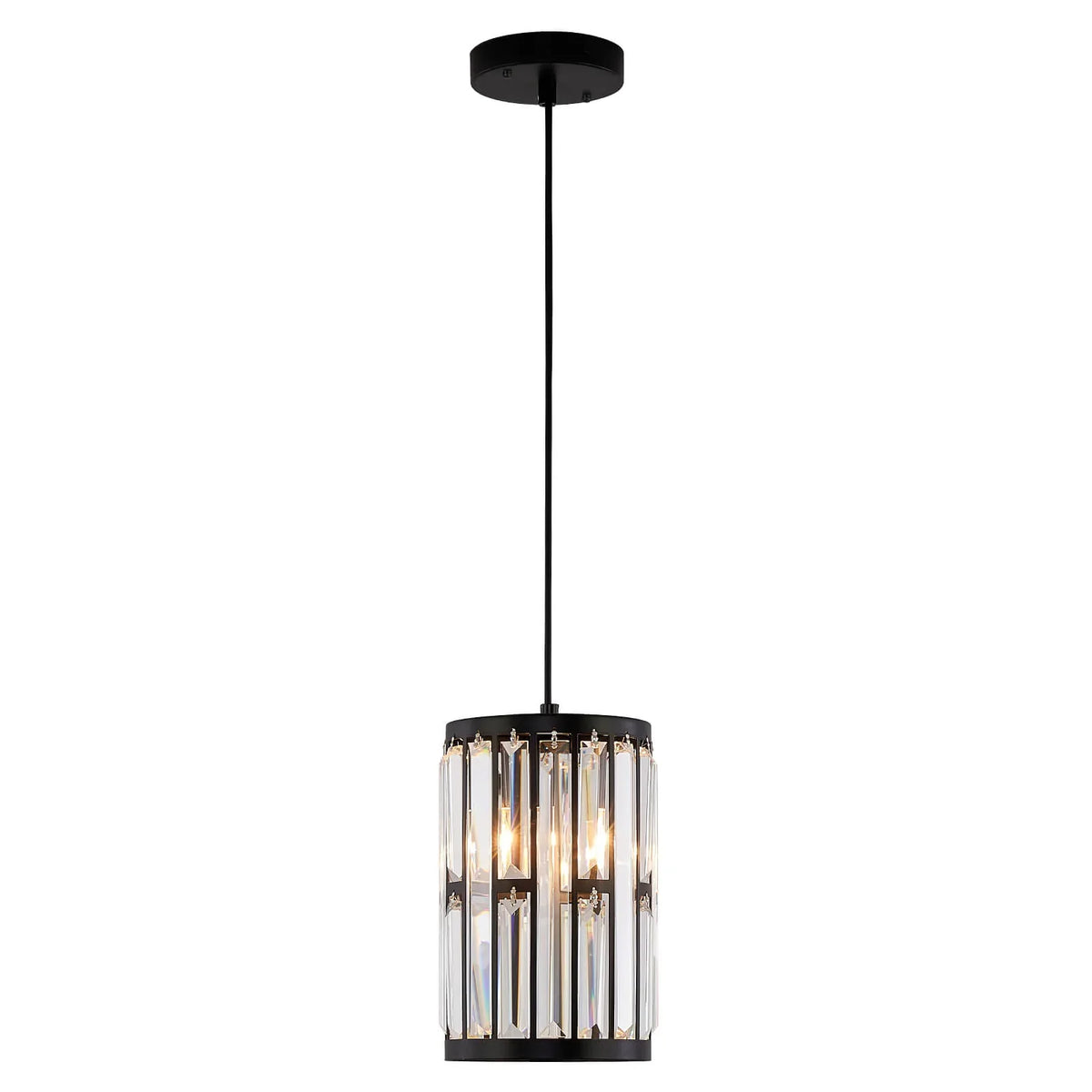 Kristallen hanglamp zwart metaal kooi geometrisch design E12 fitting woon- eetkamer sfeerverlichting luxe | Sulvida