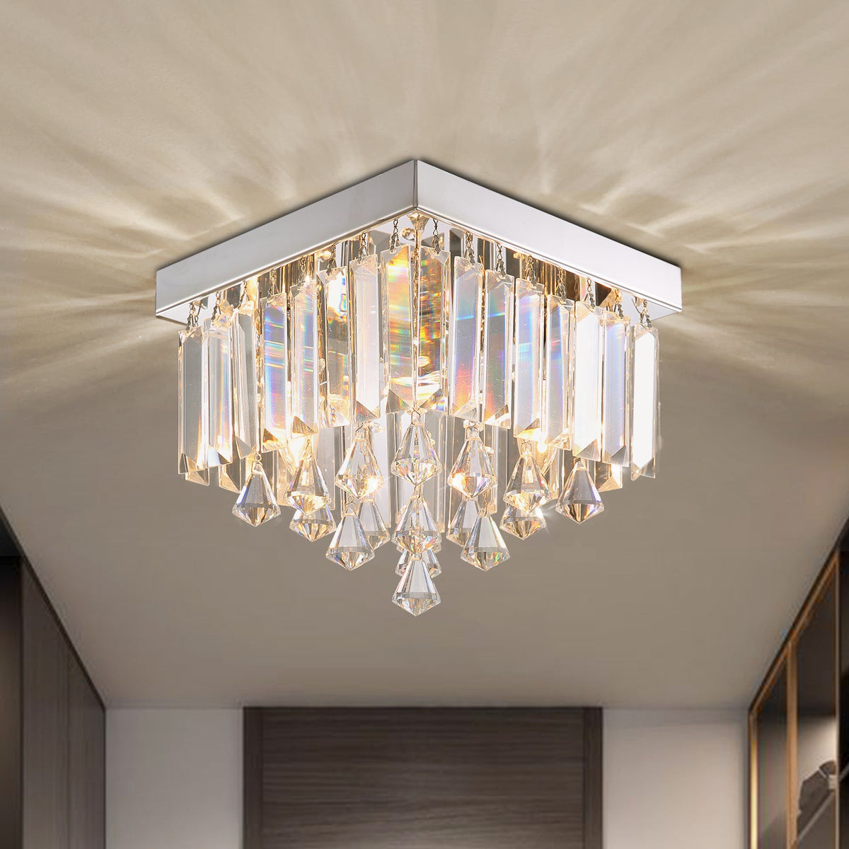 Kristallen Plafondlamp Chroom Ø25cm met E12 Fitting voor Gang Eetkamer Woonkamer Keuken Moderne Verlichting | Sulvida