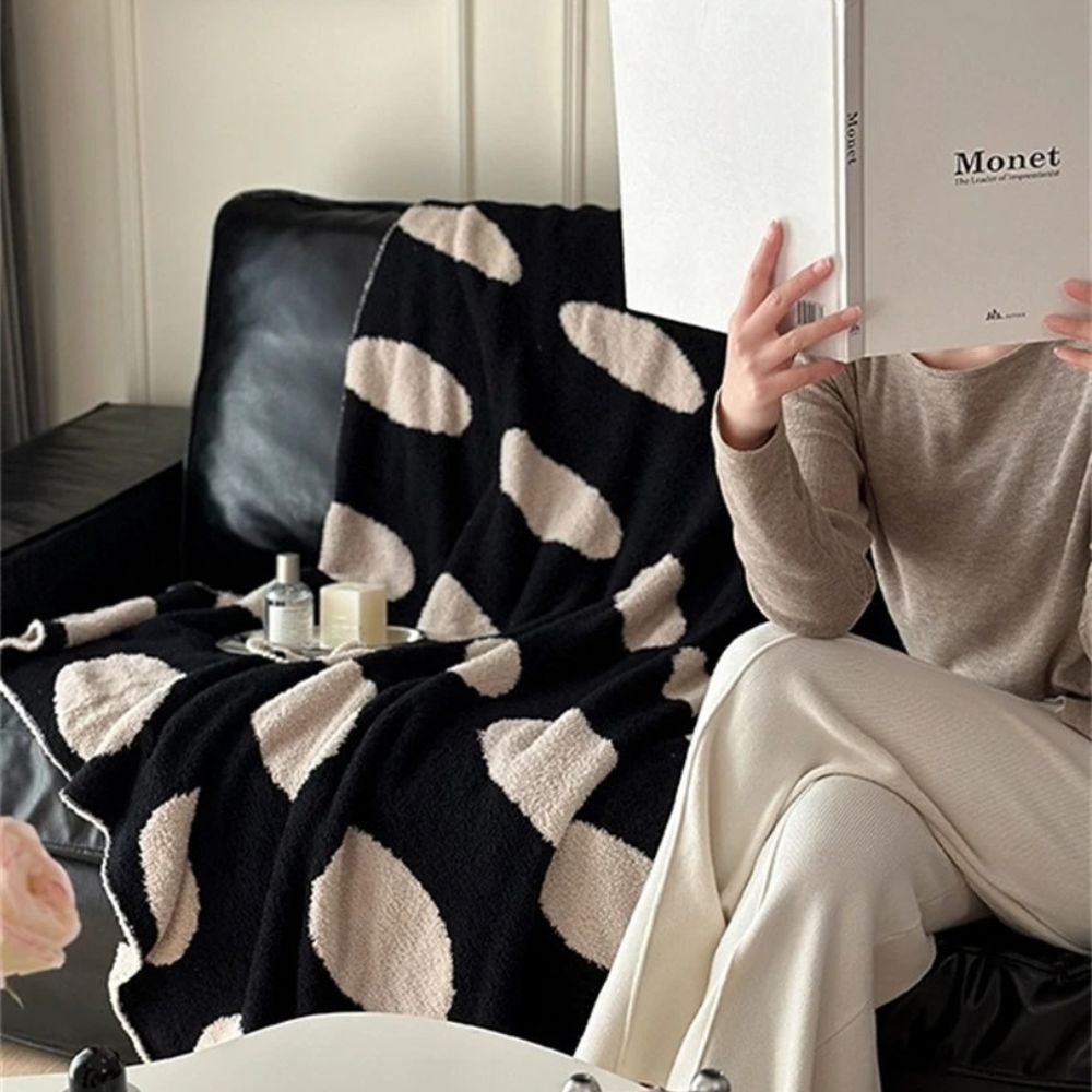 Fleece Plaid Zwart-Wit Stippen 130x170cm Zacht Warme Deken Tweezijdig Woonkamer Slaapkamer Decoratie | Sulvida