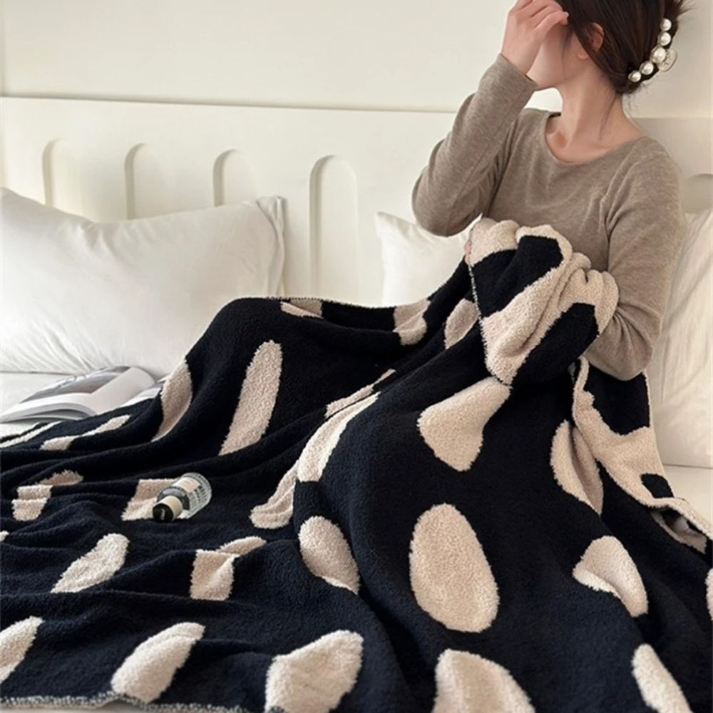 Fleece Plaid Zwart-Wit Stippen 130x170cm Zacht Warme Deken Tweezijdig Woonkamer Slaapkamer Decoratie | Sulvida