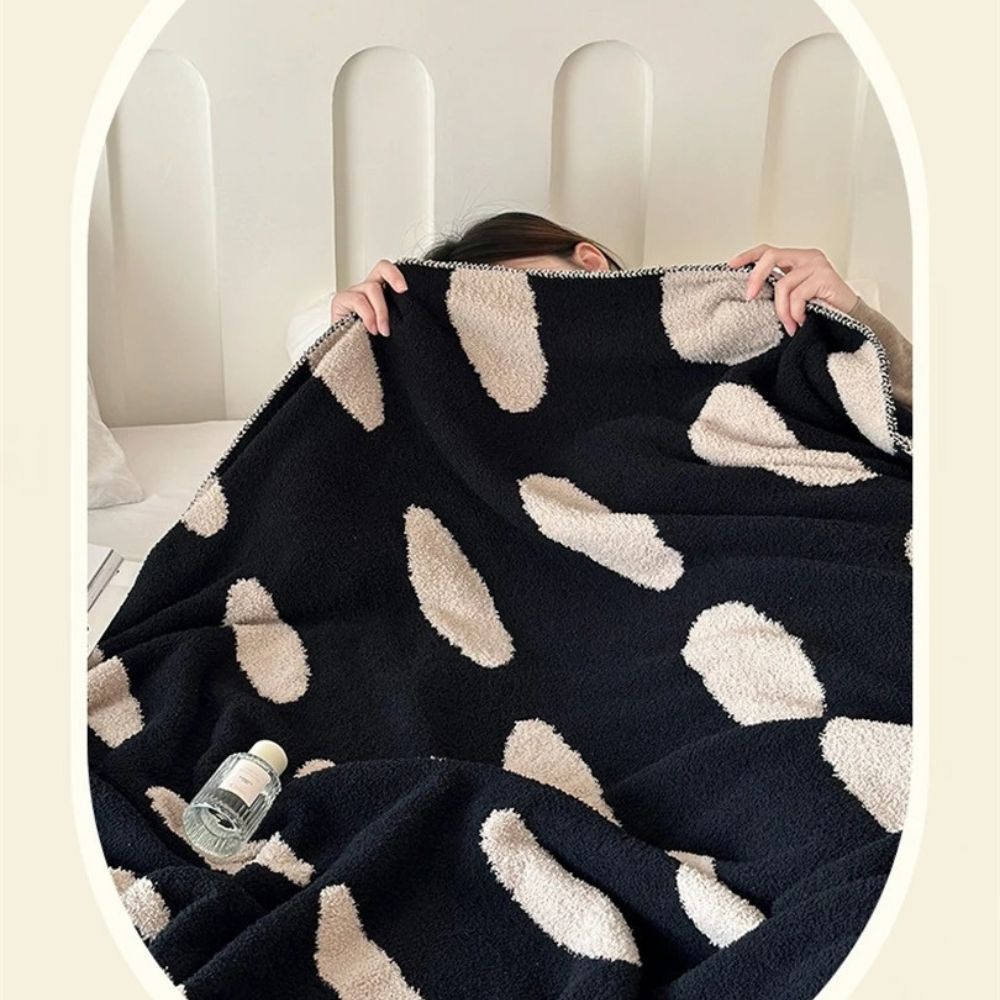 Fleece Plaid Zwart-Wit Stippen 130x170cm Zacht Warme Deken Tweezijdig Woonkamer Slaapkamer Decoratie | Sulvida