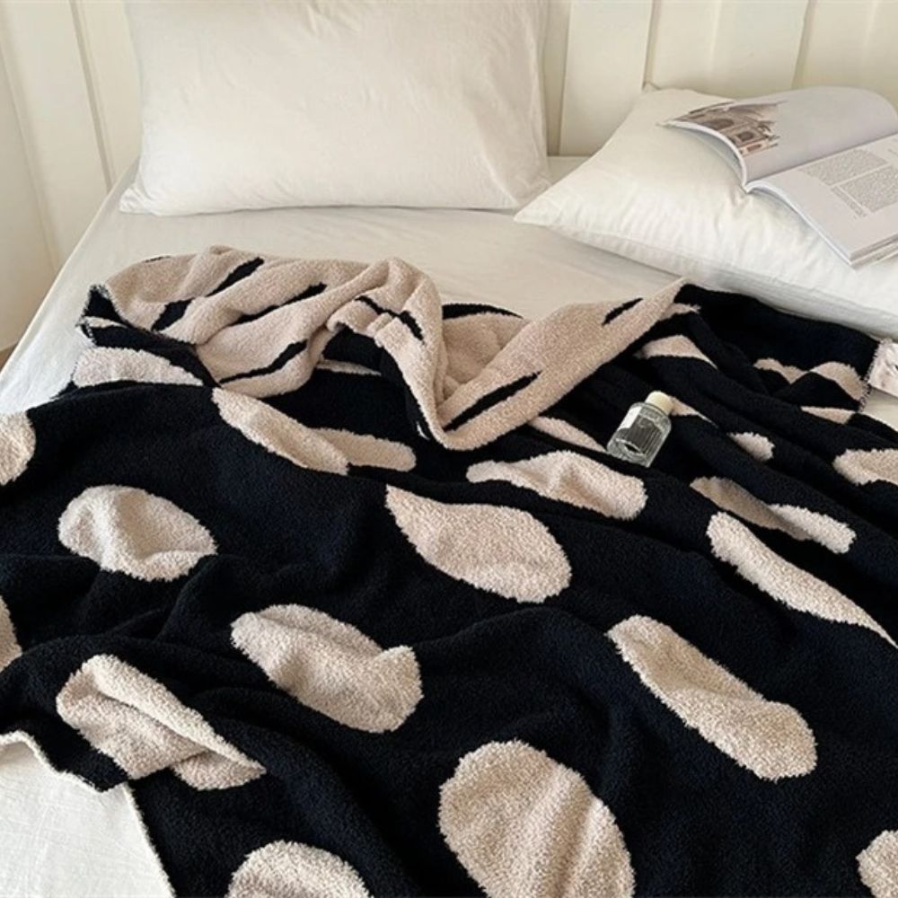 Fleece Plaid Zwart-Wit Stippen 130x170cm Zacht Warme Deken Tweezijdig Woonkamer Slaapkamer Decoratie | Sulvida