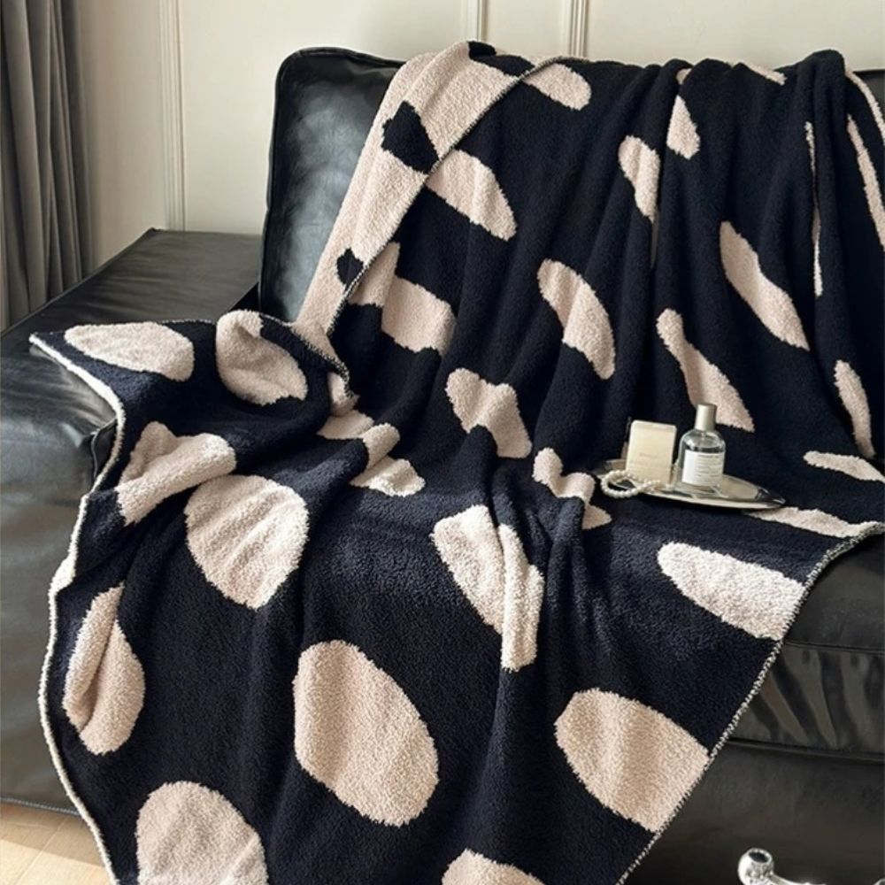 Fleece Plaid Zwart-Wit Stippen 130x170cm Zacht Warme Deken Tweezijdig Woonkamer Slaapkamer Decoratie | Sulvida