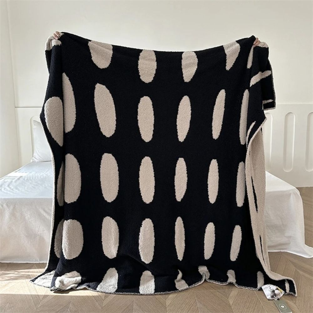 Fleece Plaid Zwart-Wit Stippen 130x170cm Zacht Warme Deken Tweezijdig Woonkamer Slaapkamer Decoratie | Sulvida