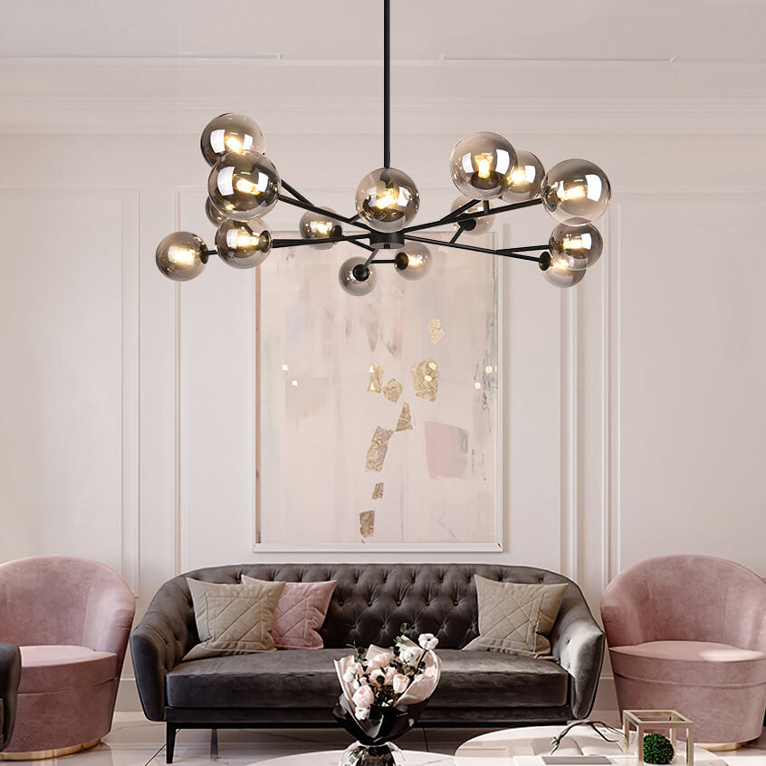 Glazen Kroonluchter met Metalen Frame en 15 Lichtpunten voor Eetkamer Woonkamer Hal Sfeervolle Hanglamp | Sulvida