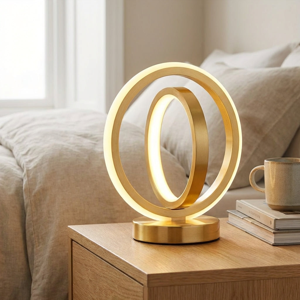 Moderne Ronde Bureaulamp AuraLoop met Dimfunctie en USB-Aansluiting voor Thuiskantoor Werkplek en Slaapkamer | Sulvida