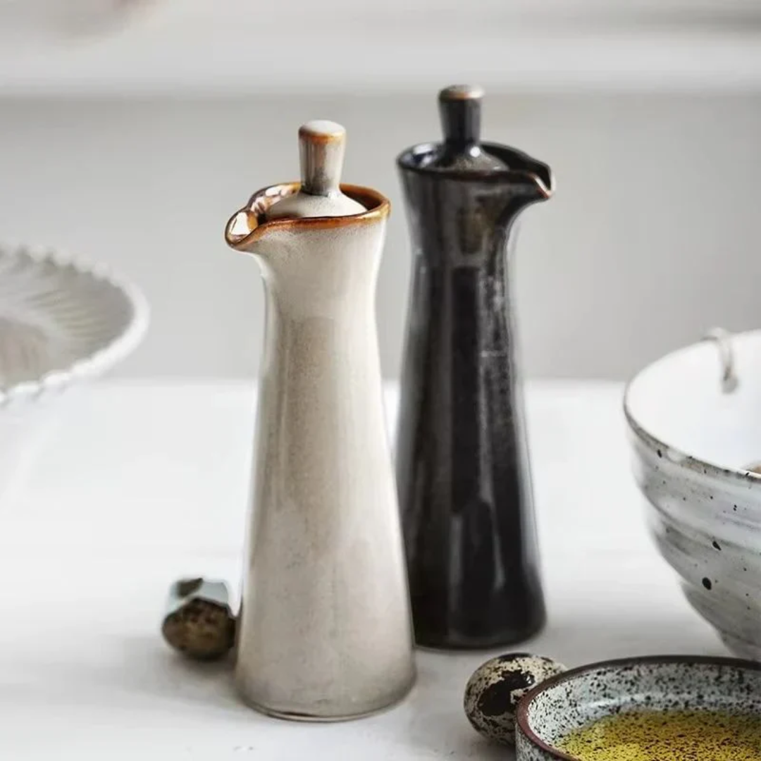 Keramische Olie- en Azijndispenser Glanzend Set van 2 Stuks Modern Serviesgoed Glas 120ml Keuken Tafel | Sulvida