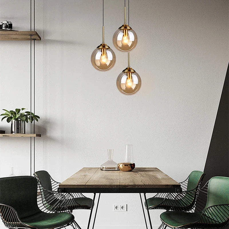 Glazen Hanglamp Scandinavisch Design Metalen Frame E27 Slaapkamer Woonkamer Studeerkamer Hotelsuite Eetkamer | Sulvida