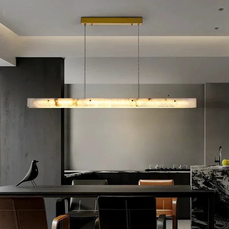Lineaire Kroonluchter Albast Natuursteen Metaal Dimbaar LED Verlichting Eetkamer Keukeneiland Luxe Design | Sulvida
