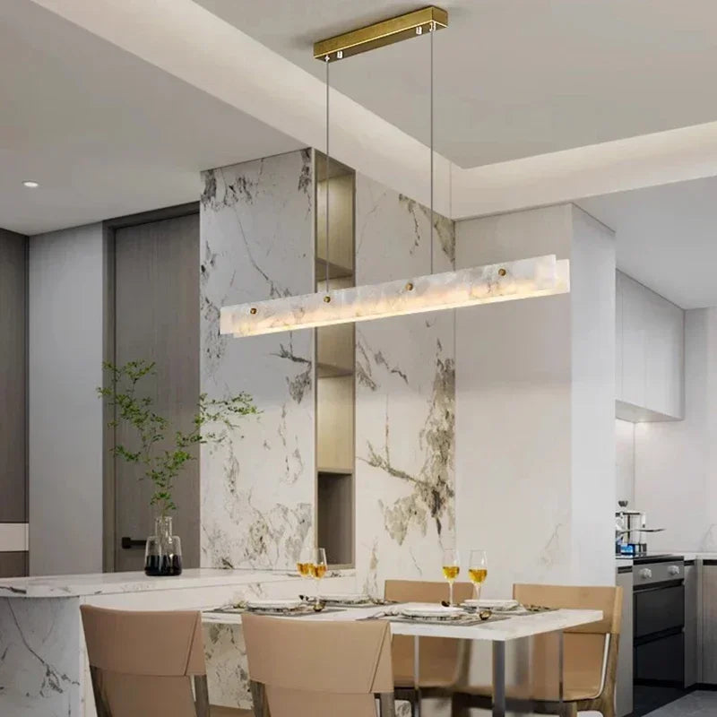 Lineaire Kroonluchter Albast Natuursteen Metaal Dimbaar LED Verlichting Eetkamer Keukeneiland Luxe Design | Sulvida
