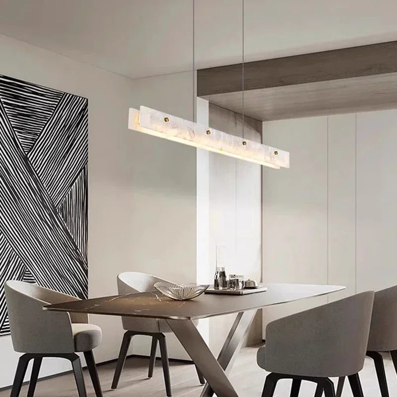 Lineaire Kroonluchter Albast Natuursteen Metaal Dimbaar LED Verlichting Eetkamer Keukeneiland Luxe Design | Sulvida