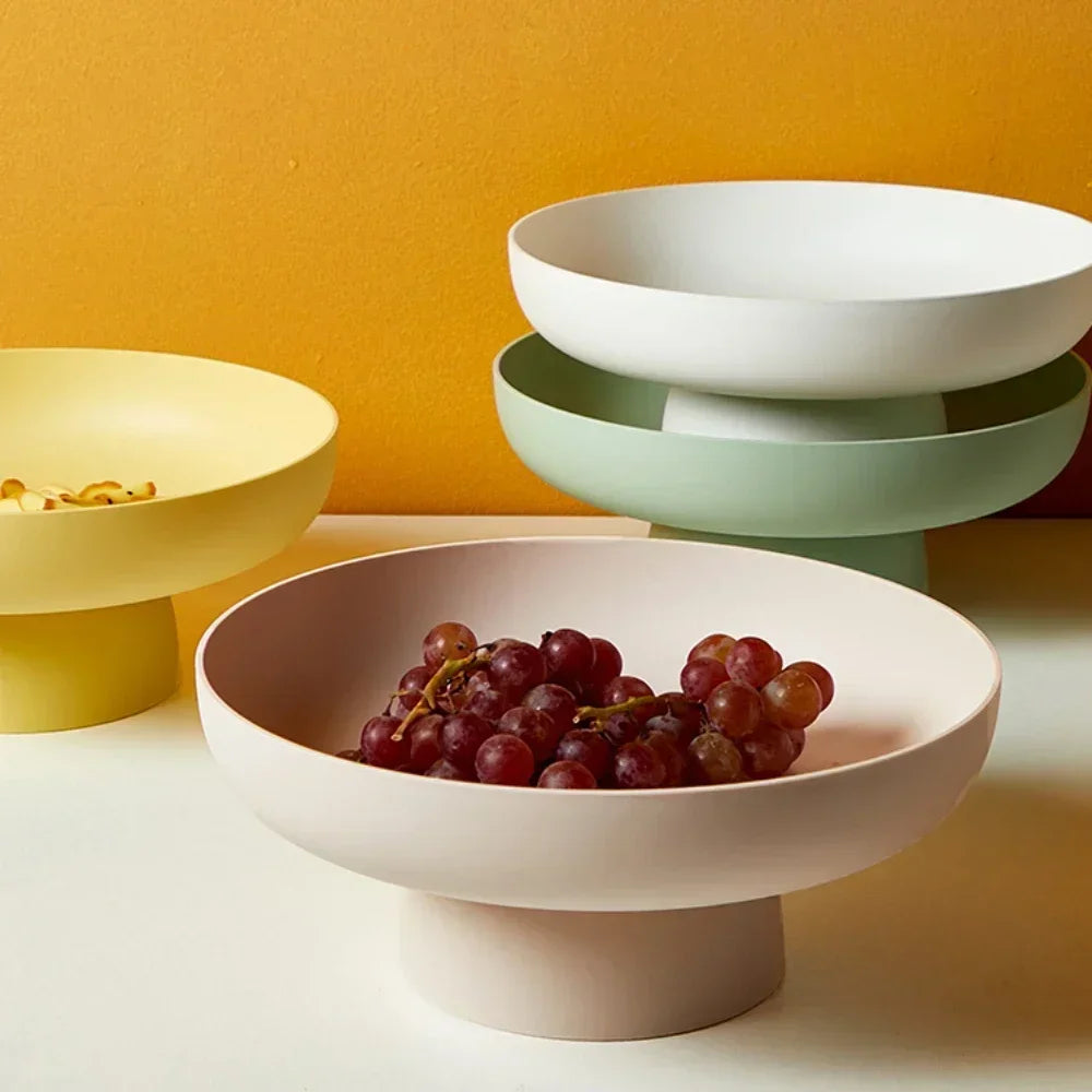 Fruitschaal met deksel 26 cm modern design kunststof groen wit geel roze praktische keukenopslag bewaardoos | Sulvida