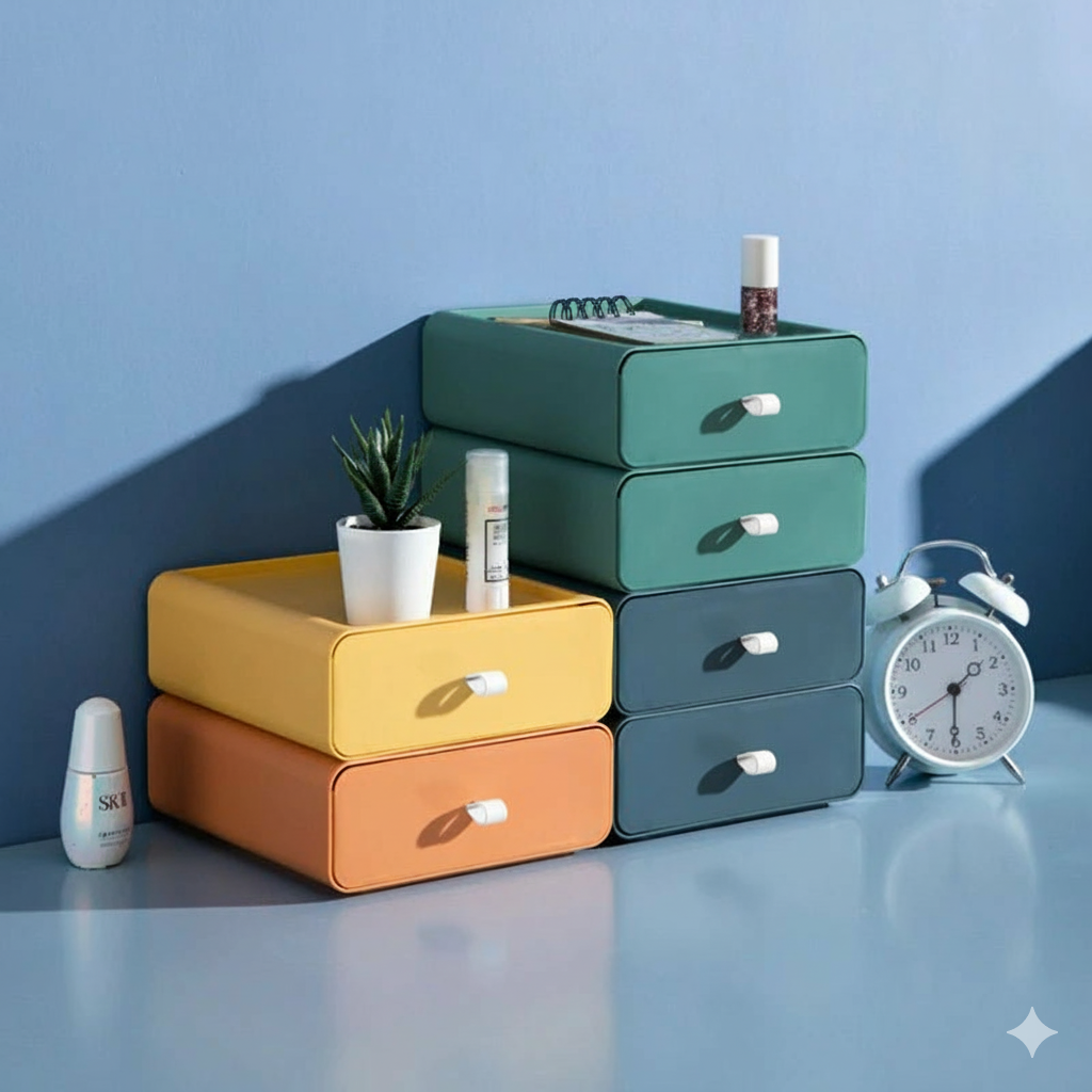 Stapelbare Opbergbox Kunststof Organizer voor Kantoor Badkamer Slaapkamer Klein Formaat 19 x 20 x 8 cm | Sulvida