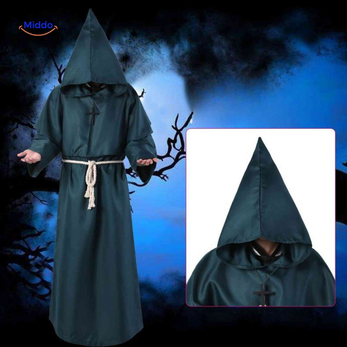 Middeleeuws Monniken Kostuum Halloween Verkleedkleding met Capuchon Volwassenen Carnaval Feest Outfit | Sulvida