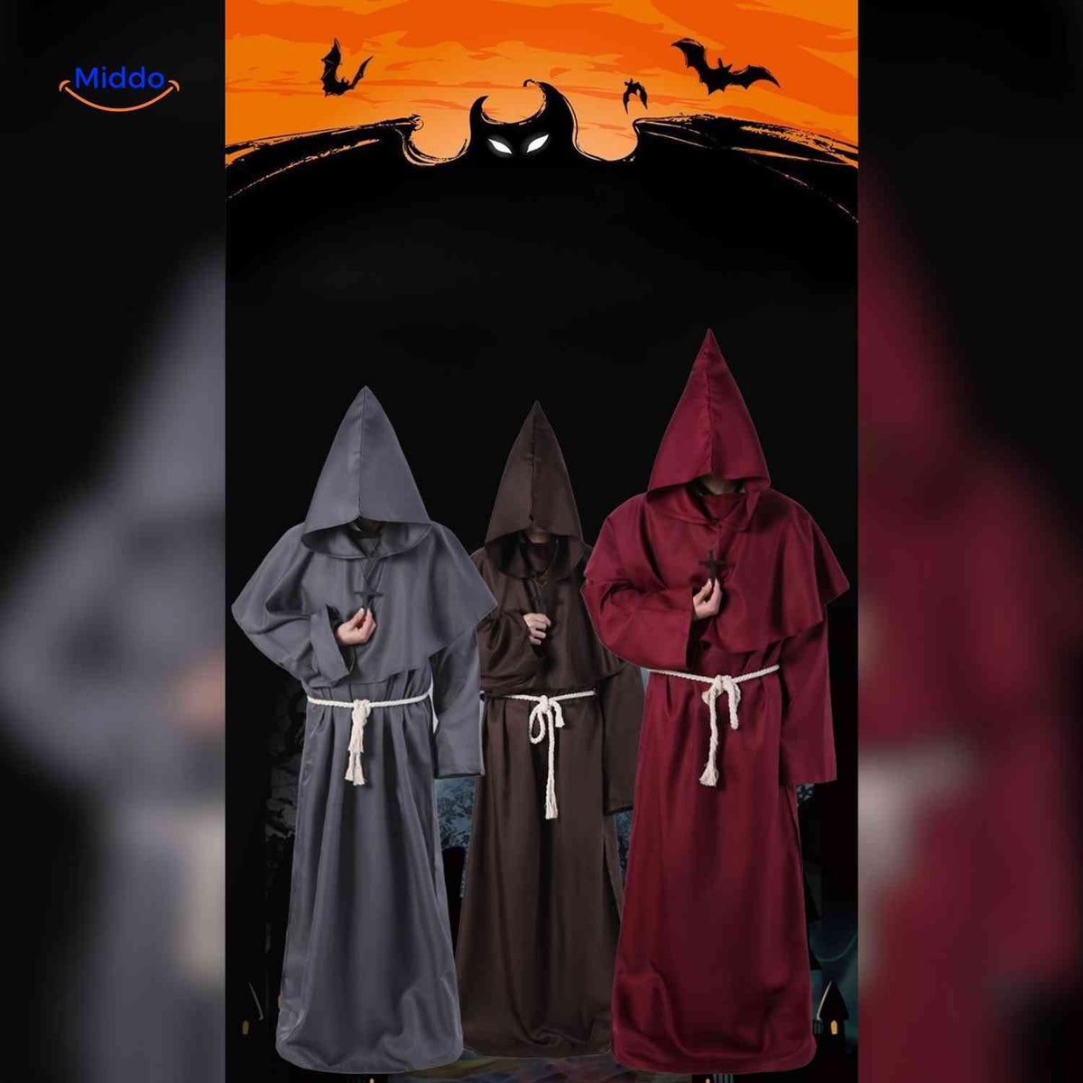 Middeleeuws Monniken Kostuum Halloween Verkleedkleding met Capuchon Volwassenen Carnaval Feest Outfit | Sulvida