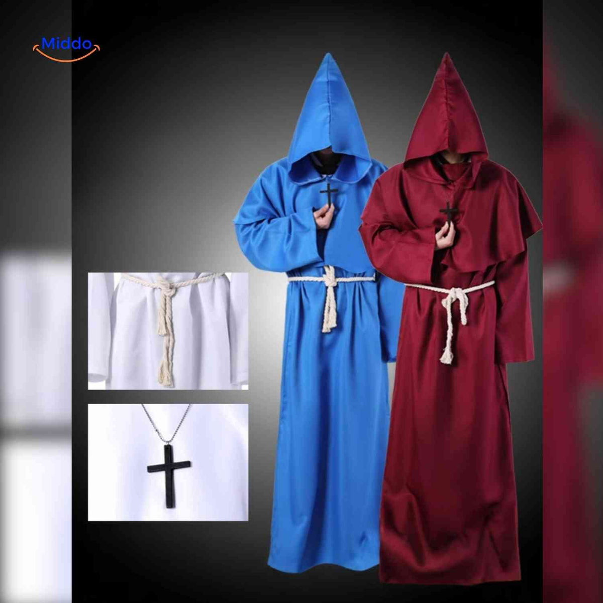 Middeleeuws Monniken Kostuum Halloween Verkleedkleding met Capuchon Volwassenen Carnaval Feest Outfit | Sulvida