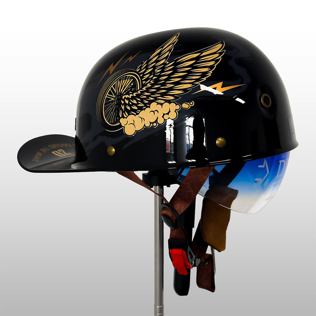 Half Motorhelm Baseball Cap Stijl met Gouden Vleugels Design Vintage Look ABS Schaal Beschermhelm voor Motor Scooter Chopper Cruiser M L XL 2XL | Sulvida
