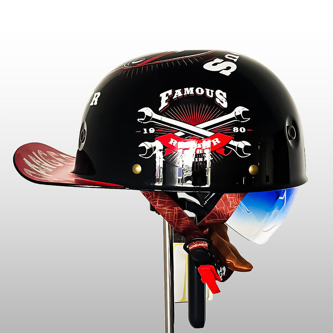 Half Motorhelm Baseball Cap Stijl met Gouden Vleugels Design Vintage Look ABS Schaal Beschermhelm voor Motor Scooter Chopper Cruiser M L XL 2XL | Sulvida