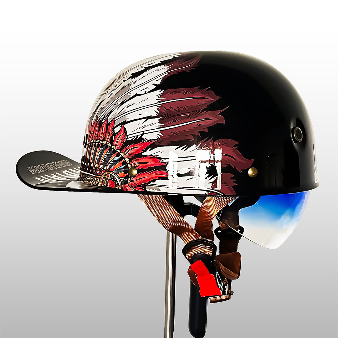 Half Motorhelm Baseball Cap Stijl met Gouden Vleugels Design Vintage Look ABS Schaal Beschermhelm voor Motor Scooter Chopper Cruiser M L XL 2XL | Sulvida