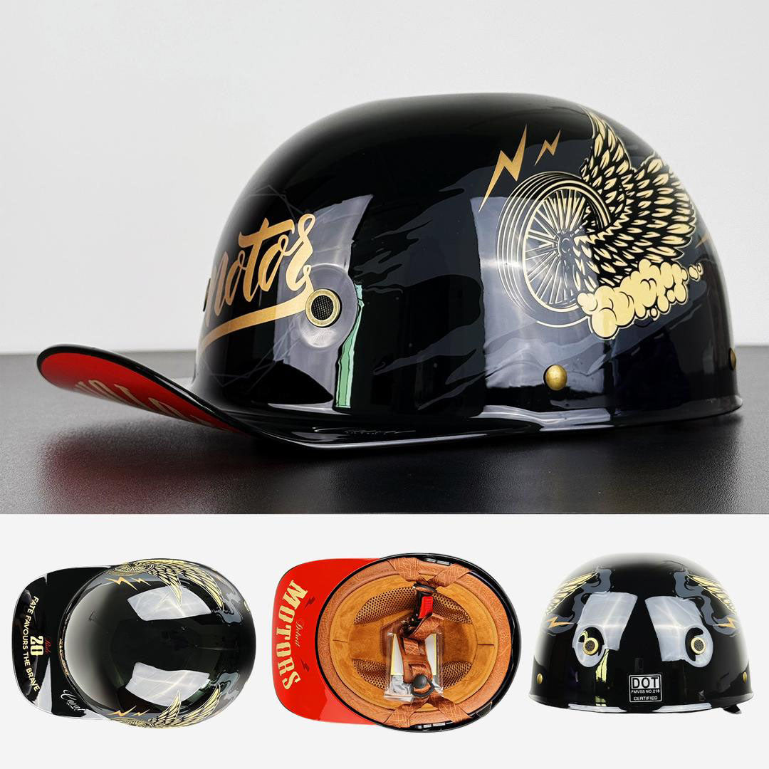Half Motorhelm Baseball Cap Stijl met Gouden Vleugels Design Vintage Look ABS Schaal Beschermhelm voor Motor Scooter Chopper Cruiser M L XL 2XL | Sulvida