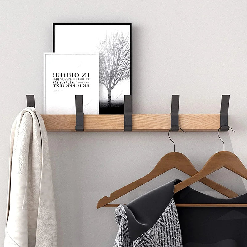 Wandkapstok Verstelbare Haken Rubberwood Aluminium Zwart Natuurhout Gang Slaapkamer Badkamer Entree Hal | Sulvida