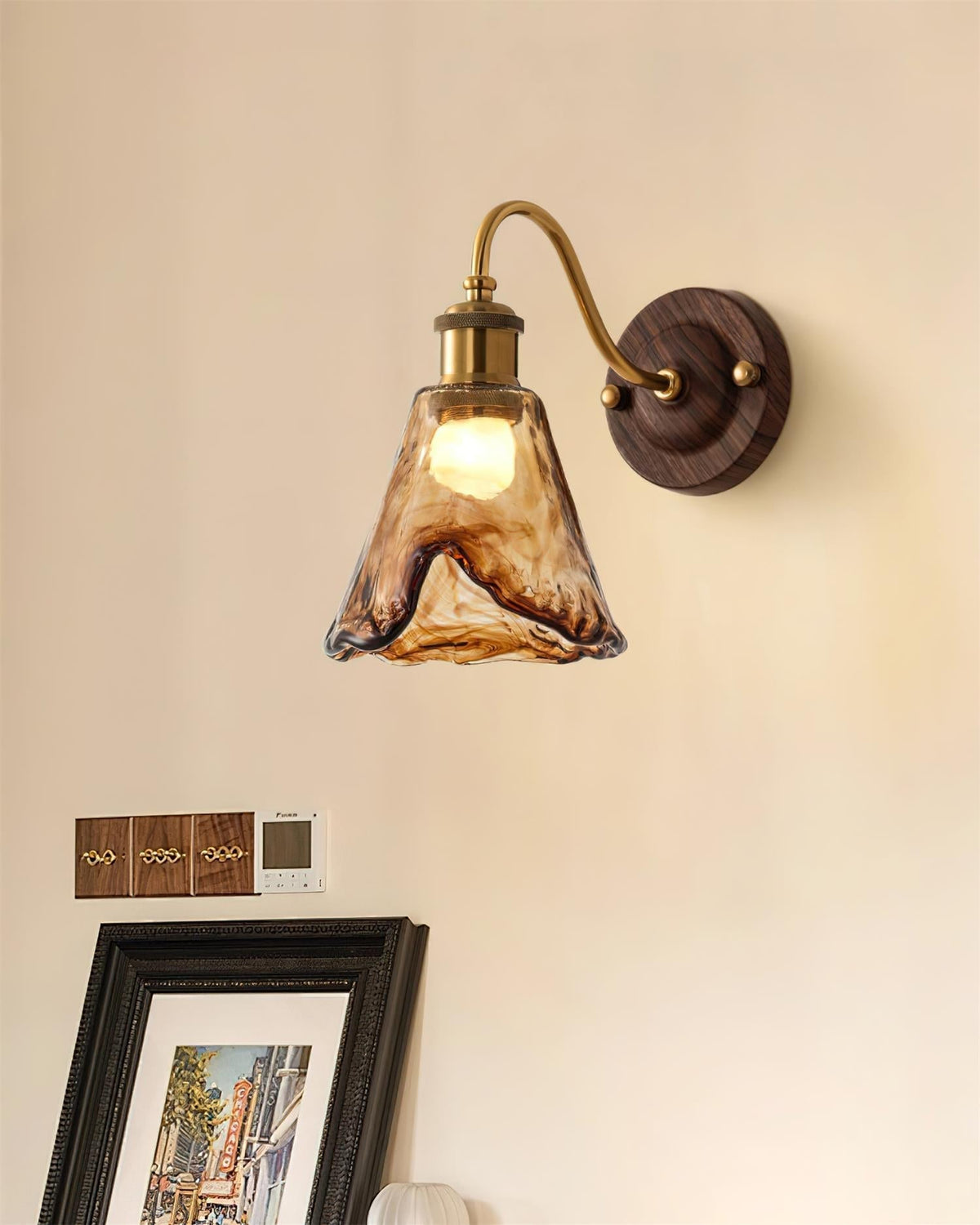 Wandlamp Glas en Hout Goudkleurig Vintage Design Sfeerlicht voor Woonkamer Slaapkamer en Hal Sfeervolle Wandverlichting | Sulvida