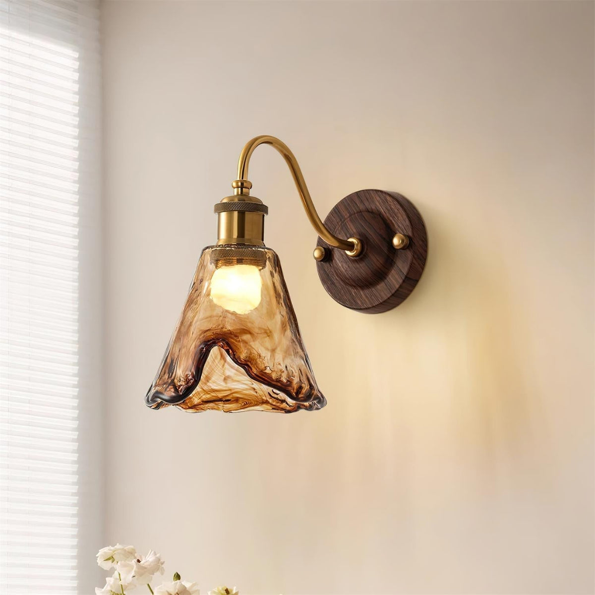 Wandlamp Glas en Hout Goudkleurig Vintage Design Sfeerlicht voor Woonkamer Slaapkamer en Hal Sfeervolle Wandverlichting | Sulvida