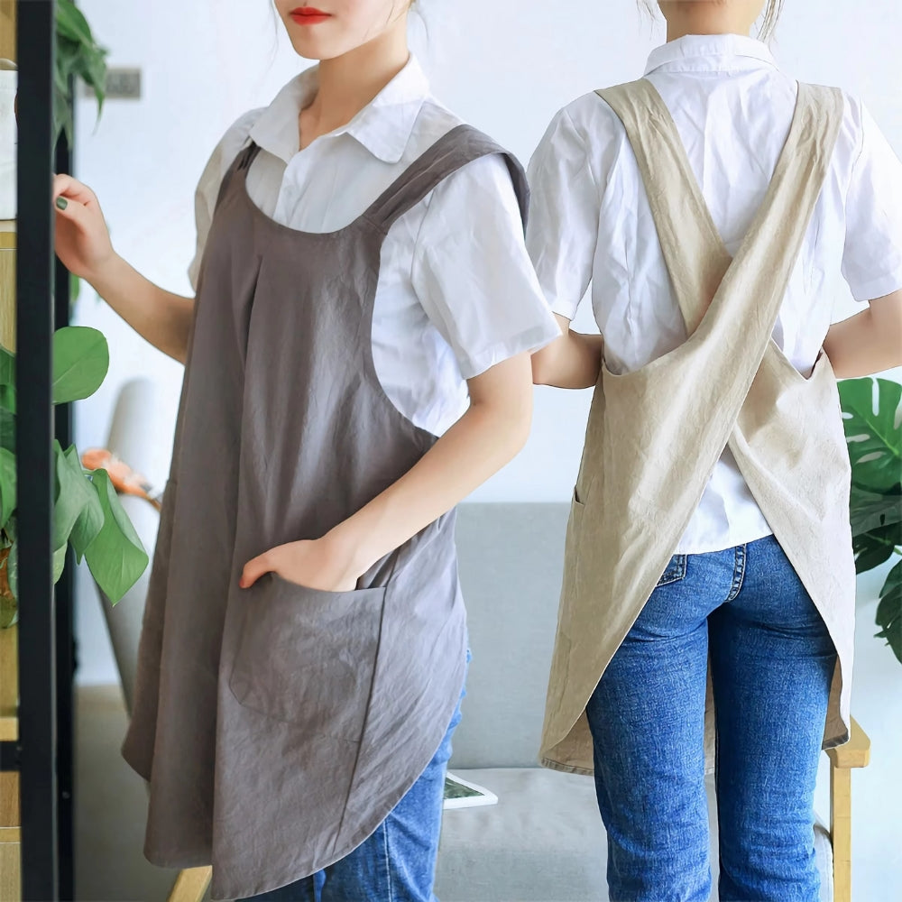 Kruisband Keukenschort Mintgroen Beige Zwart Grijs Katoen Linnen Vintage Stijl Koken Bakken Schort Keuken | Sulvida