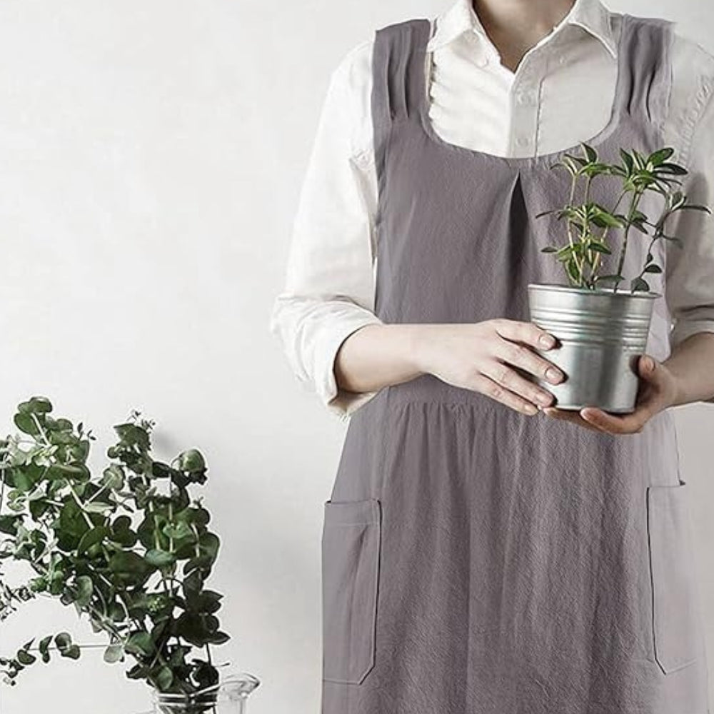 Kruisband Keukenschort Mintgroen Beige Zwart Grijs Katoen Linnen Vintage Stijl Koken Bakken Schort Keuken | Sulvida