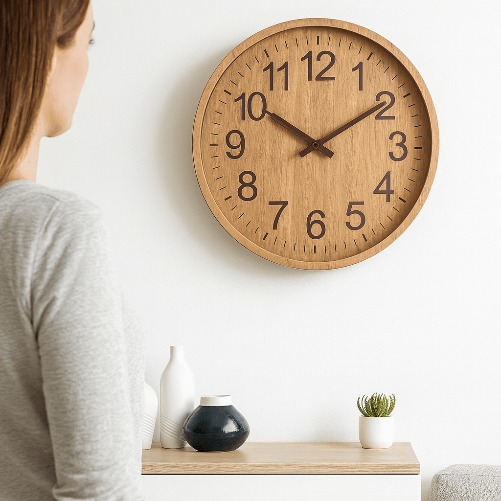 Houten Wandklok 30cm Stille Uurwerk Naturel Minimalistisch Scandinavisch Design Woonkamer Kantoor Slaapkamer | Sulvida