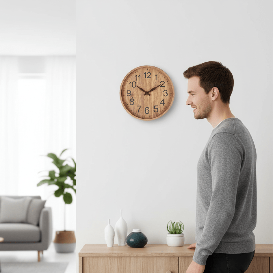 Houten Wandklok 30cm Stille Uurwerk Naturel Minimalistisch Scandinavisch Design Woonkamer Kantoor Slaapkamer | Sulvida