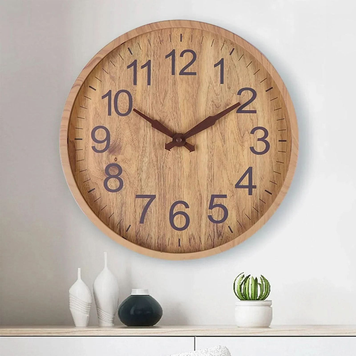 Houten Wandklok 30cm Stille Uurwerk Naturel Minimalistisch Scandinavisch Design Woonkamer Kantoor Slaapkamer | Sulvida