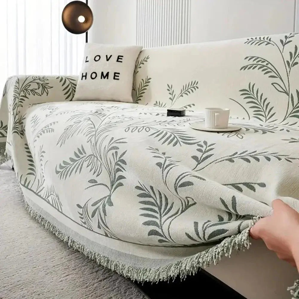 Chenille Jacquard Bankkleed met Bladmotief – Antislip Volledige Bankhoes voor Alle Seizoenen Stijlvolle Textuur | Sulvida