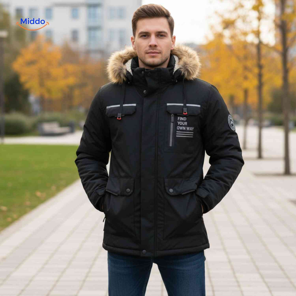 Waterdichte Herenparka met Capuchon en Bontkraag – Zwart Groen Beige – Winterjas Heren 4-in-1 Outdoor | Sulvida