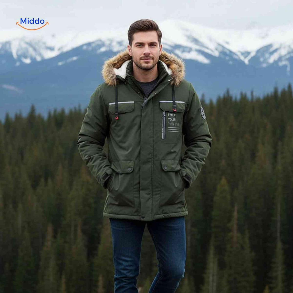 Waterdichte Herenparka met Capuchon en Bontkraag – Zwart Groen Beige – Winterjas Heren 4-in-1 Outdoor | Sulvida