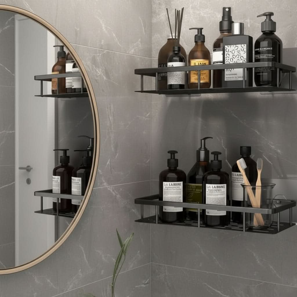 Zelfklevende Badkamer Hoekplank zonder Boren Wandrek Douche Opbergsysteem voor Toiletartikelen Shampoo | Sulvida