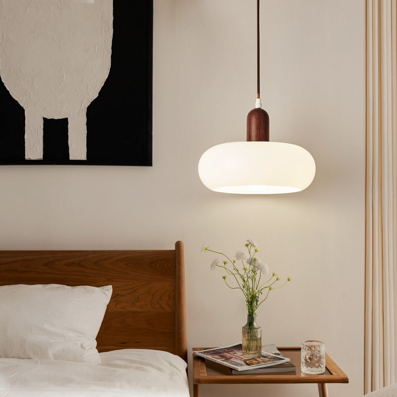 Hanglamp met hout en melkglas verstelbaar crèmekleur sfeervol Scandinavisch design eetkamer woonkamer E27 | Sulvida