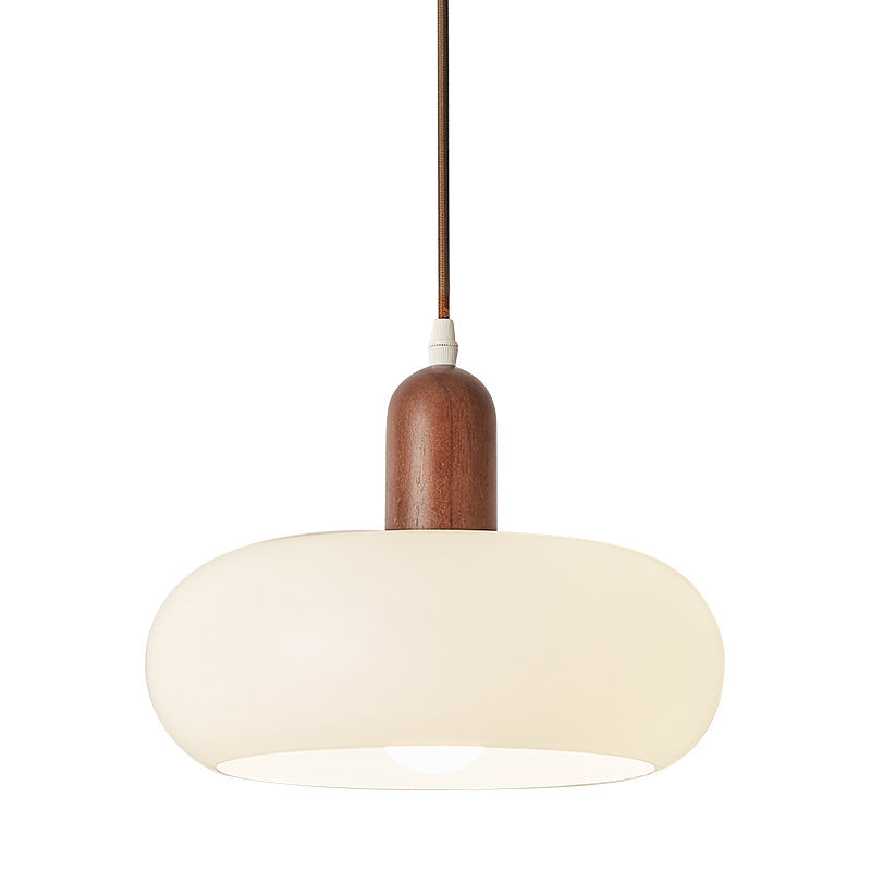 Hanglamp met hout en melkglas verstelbaar crèmekleur sfeervol Scandinavisch design eetkamer woonkamer E27 | Sulvida