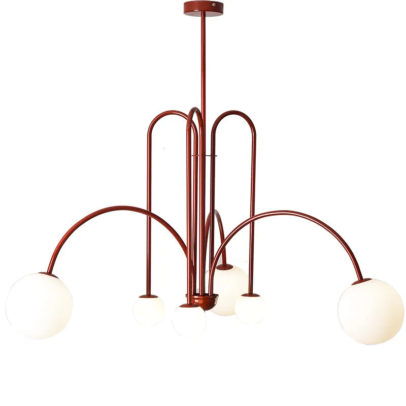 Kroonluchter met Glazen Bollen Geborsteld Metaal Goud Zwart Rood Scandinavisch Design Woonkamer Eetkamer | Sulvida