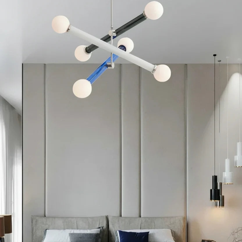 Meerarmige kroonluchter glas gekleurd geometrisch design voor eetkamer woonkamer slaapkamer en hotel | Sulvida