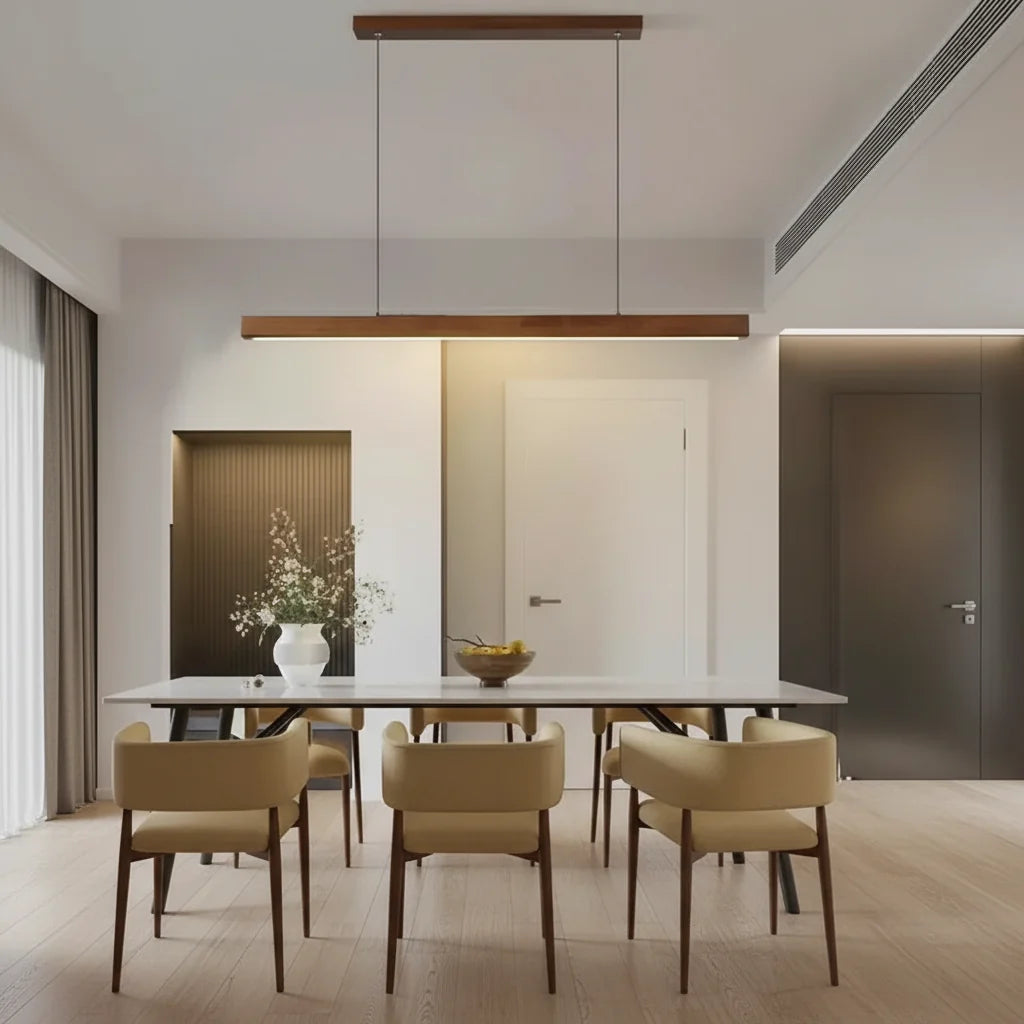 Lineaire Houten Hanglamp met LED-verlichting voor Eettafel Woonkamer Eetkamer Slaapkamer Modern Strak Design | Sulvida